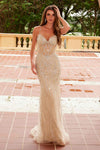 Nox Anabel A1586 Sheer Boned Waistline Fully Beaded Lace up Dress