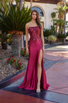 Nox Anabel A1743 Fitted Stretch Satin Sequin Applique Prom Gown