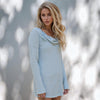 Pleione Draped Cowl Neck Top in Dusty Blue
