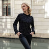 Women's Long Sleeve Mock Neck Lettuce Edge Top In Black Gold