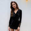 Women's Velvet Wrap Peplum Top In Black