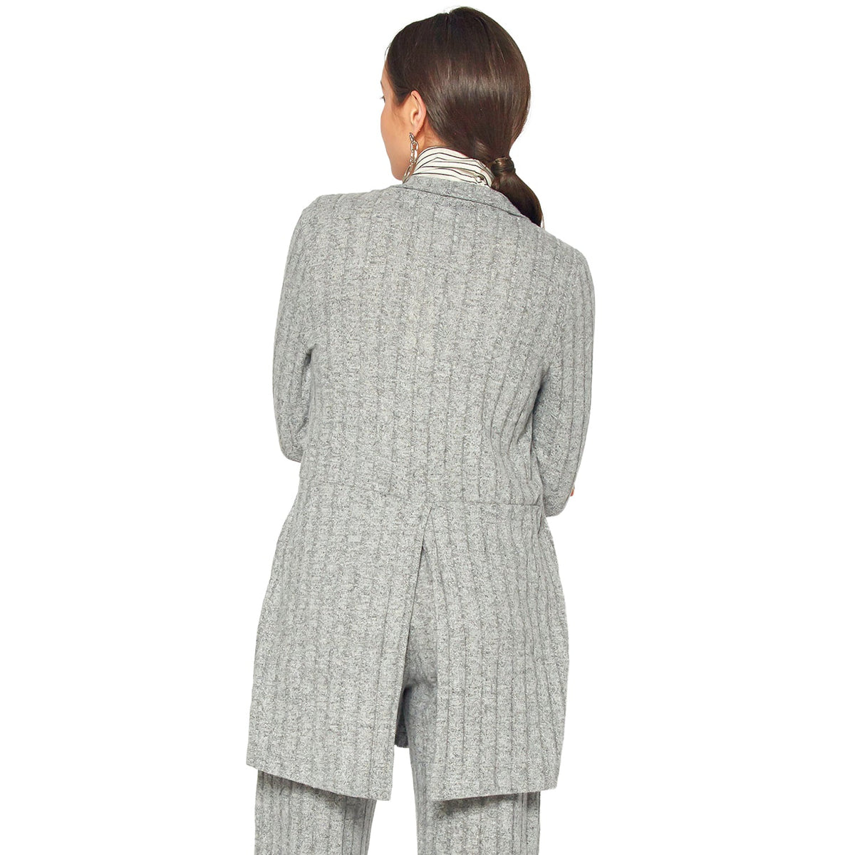 Pleione Women's Cozy Ribbed Longline Cardigan in Dove