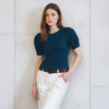 Women's Gathered Short Sleeve Stripe Knit Top