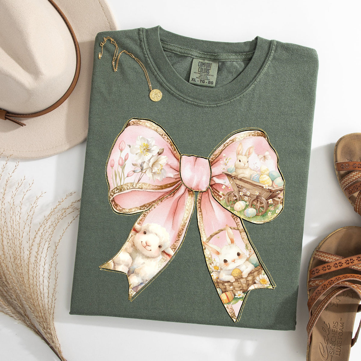 Adorable Bow Ribbon Easter Bunny Jesus Holiday Blessings For Easter Comfort Colors Tee