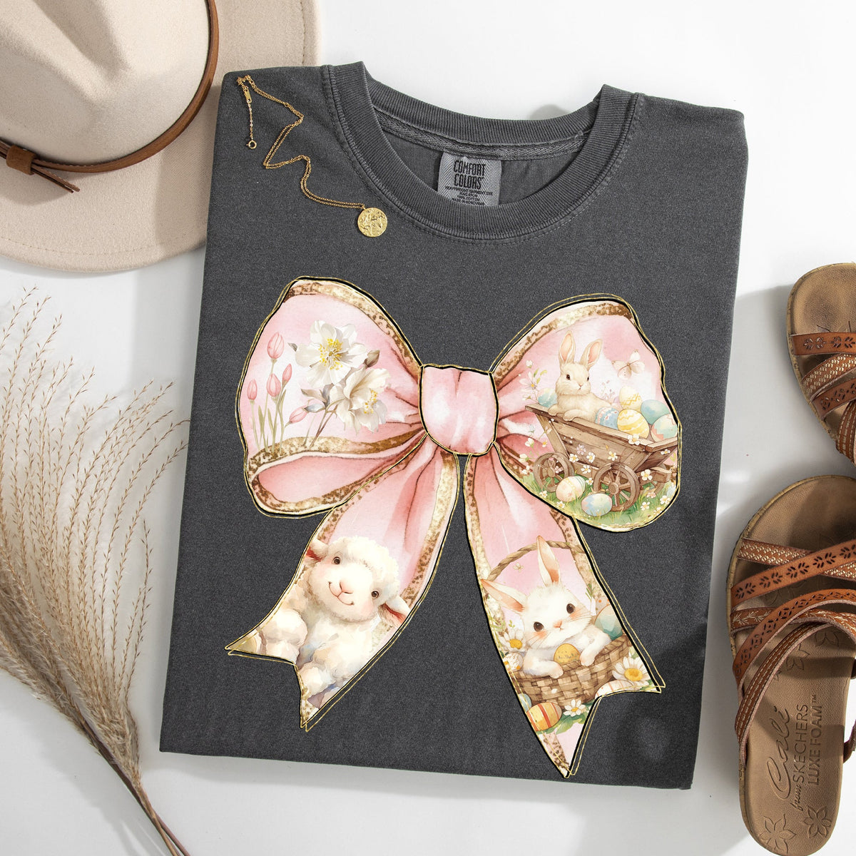 Adorable Bow Ribbon Easter Bunny Jesus Holiday Blessings For Easter Comfort Colors Tee