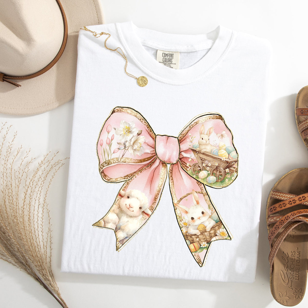 Adorable Bow Ribbon Easter Bunny Jesus Holiday Blessings For Easter Comfort Colors Tee
