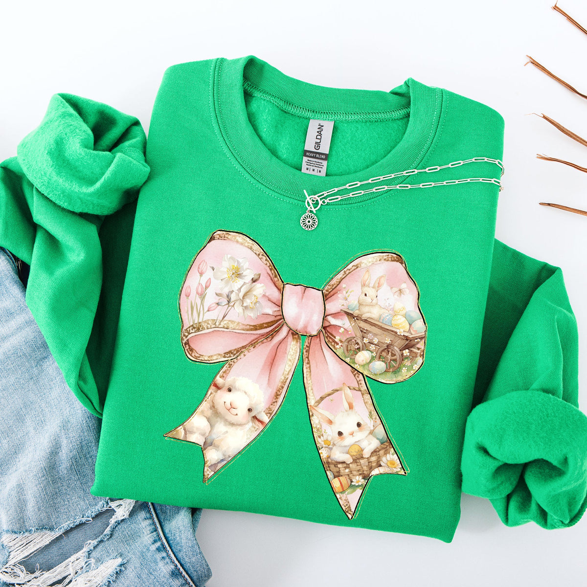 Adorable Bow Ribbon Easter Bunny Jesus Rabbit Holiday Celebration Ensemble Sweatshirt