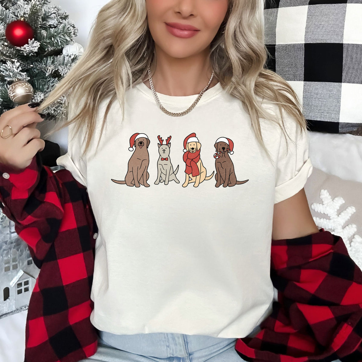 Adorable Christmas Dogs With Reindeer Santa And Retro Holiday Scene Classic Graphic Tee