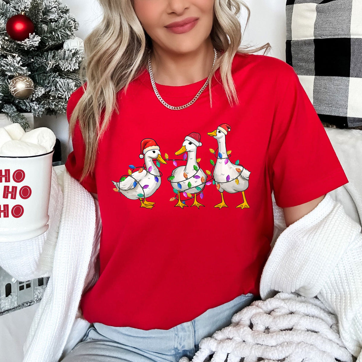Adorable Christmas Ducks Santa Farmlife Limited Edition Cozy Vintage Graphic Tee