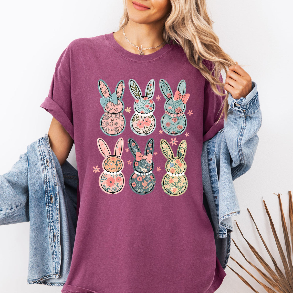 Adorable Floral Bunnies Easter Jesus Rabbit Holiday Theme Graphic Comfort Colors Tee
