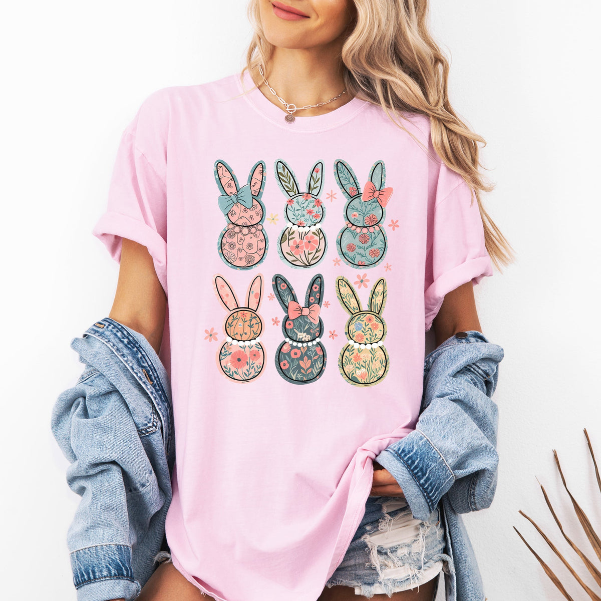 Adorable Floral Bunnies Easter Jesus Rabbit Holiday Theme Graphic Comfort Colors Tee