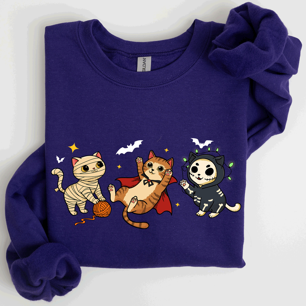 Adorable Halloween Cats All Over Feline Illustration Cozy Costume Style Sweatshirt