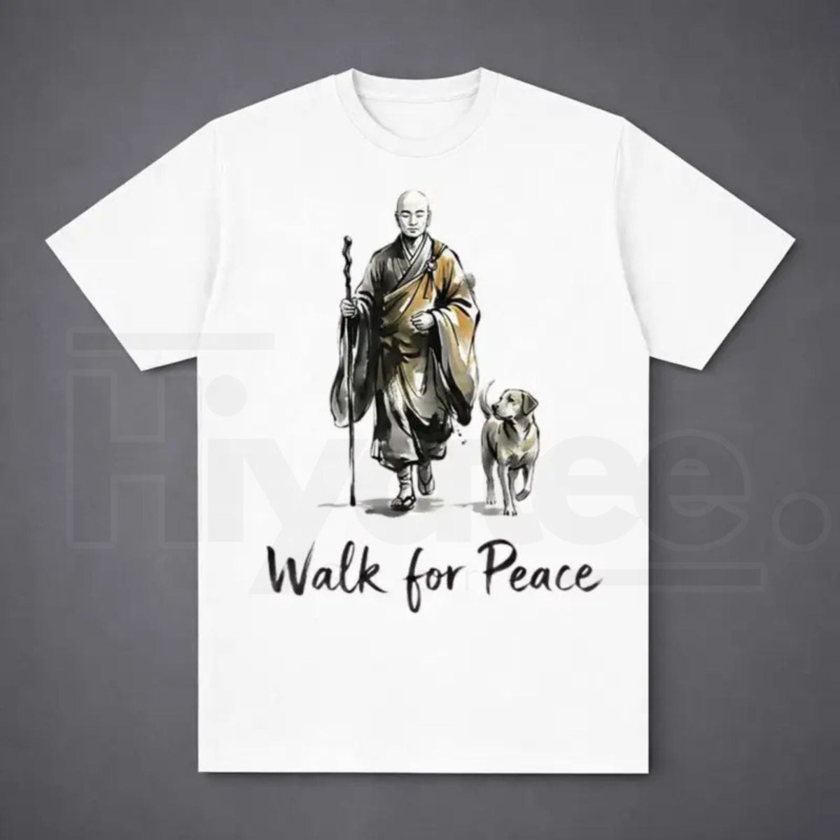 Aesthetic "Walk For Peace" Zen T-Shirt – Minimalist Monk & Dog Graphic Tee