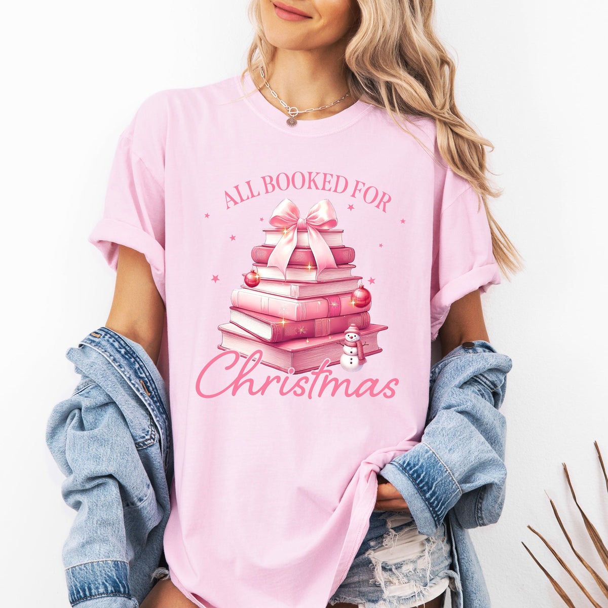 All Booked For Christmas Coquette Reading Teacher Winter Santa Xmas Comfort Colors Tee