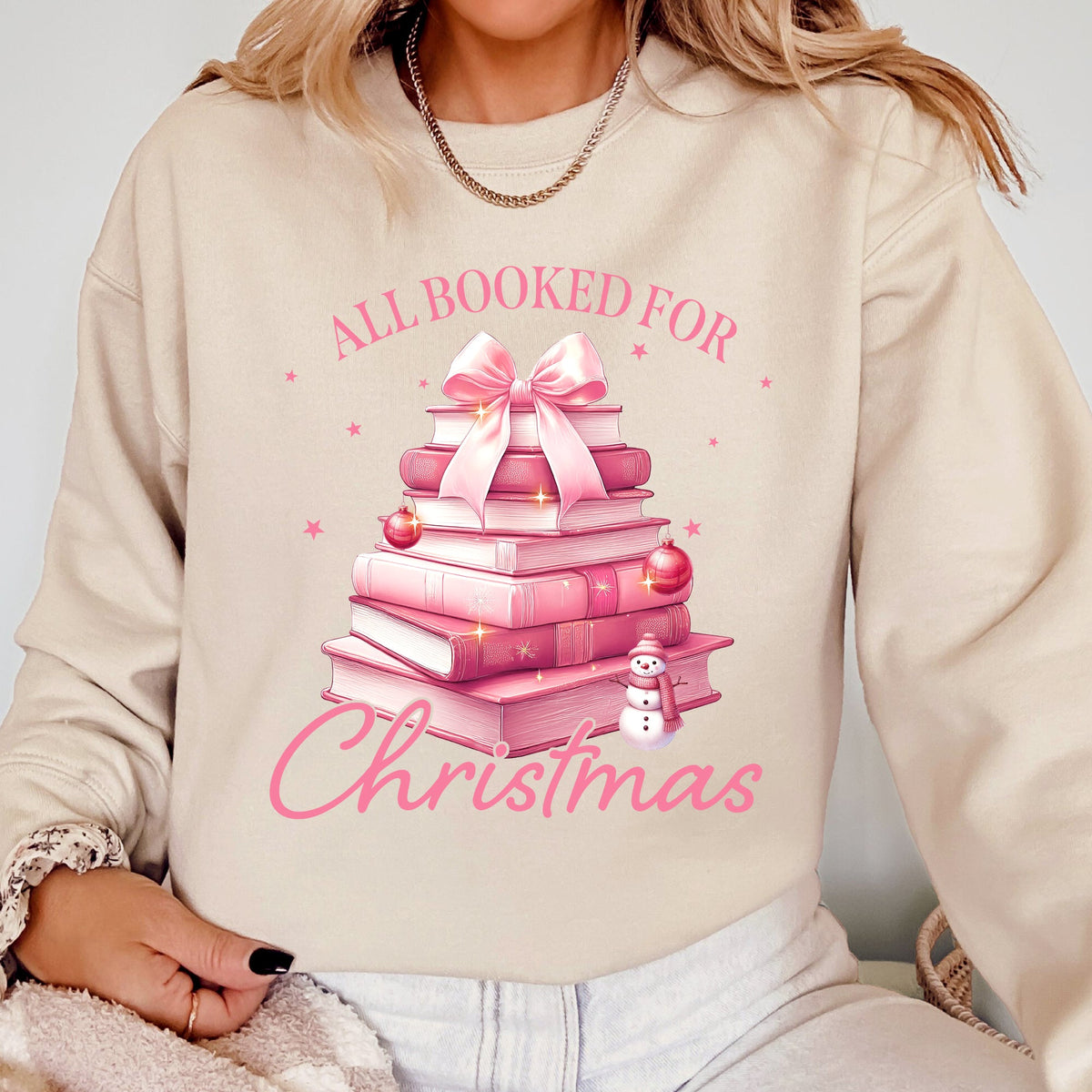 All Booked For Christmas Coquette Reading Teacher Winter Santa Xmas Holiday Sweatshirt