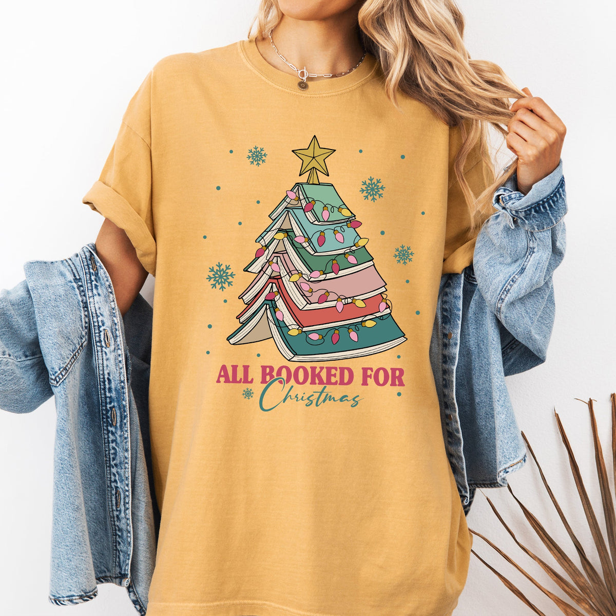 All Booked For Christmas Reading Teacher Winter Santa Xmas Holiday Edition Comfort Colors Tee