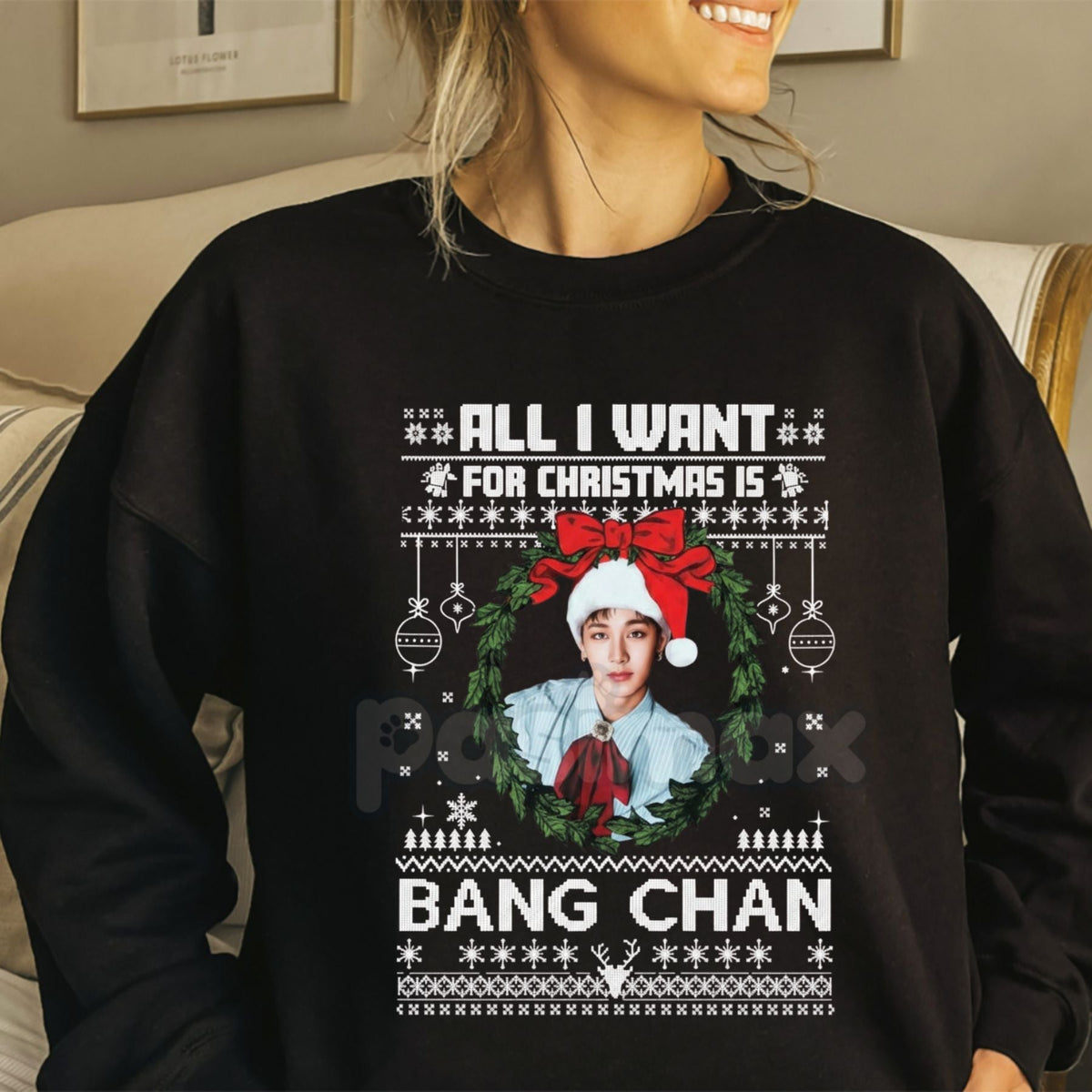All I Want For Christmas Is Bang Chan Sweatshirt | Funny K-Pop Holiday Crewneck | Stray Kids Fan Gift Jumper | SKZ Bias Merch