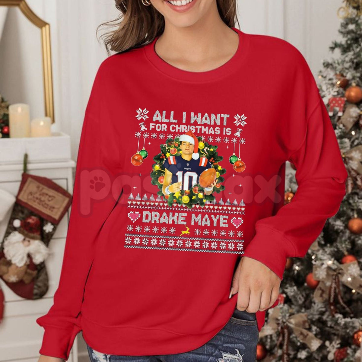 All I Want For Christmas Is Drake Maye Sweatshirt | UNC QB Football Fan Jumper | NFL Draft Prospect Holiday Crewneck Gift