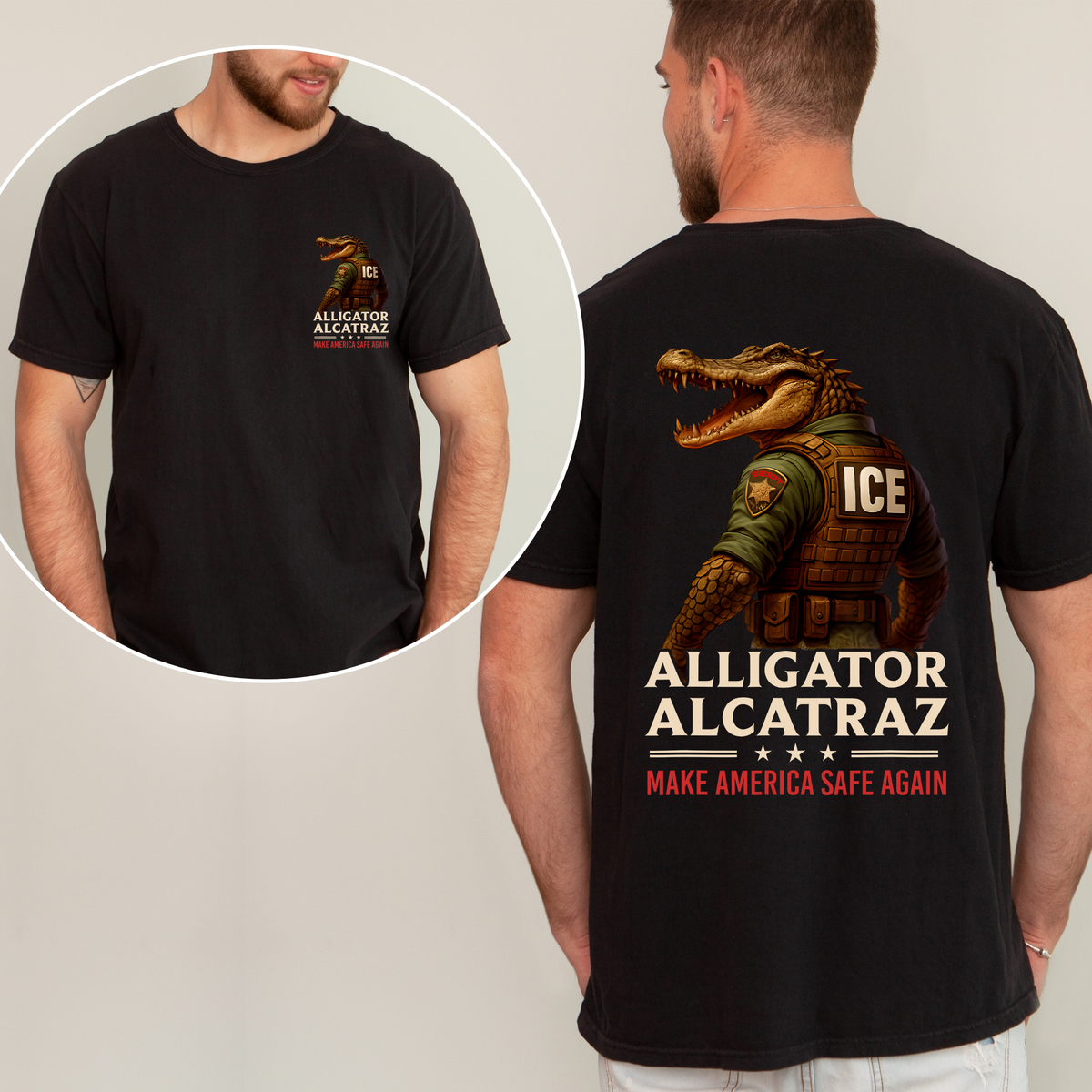Alligator Alcratraz ICE Florida Everglades Front and Back Retro MAGA Graphic Tee