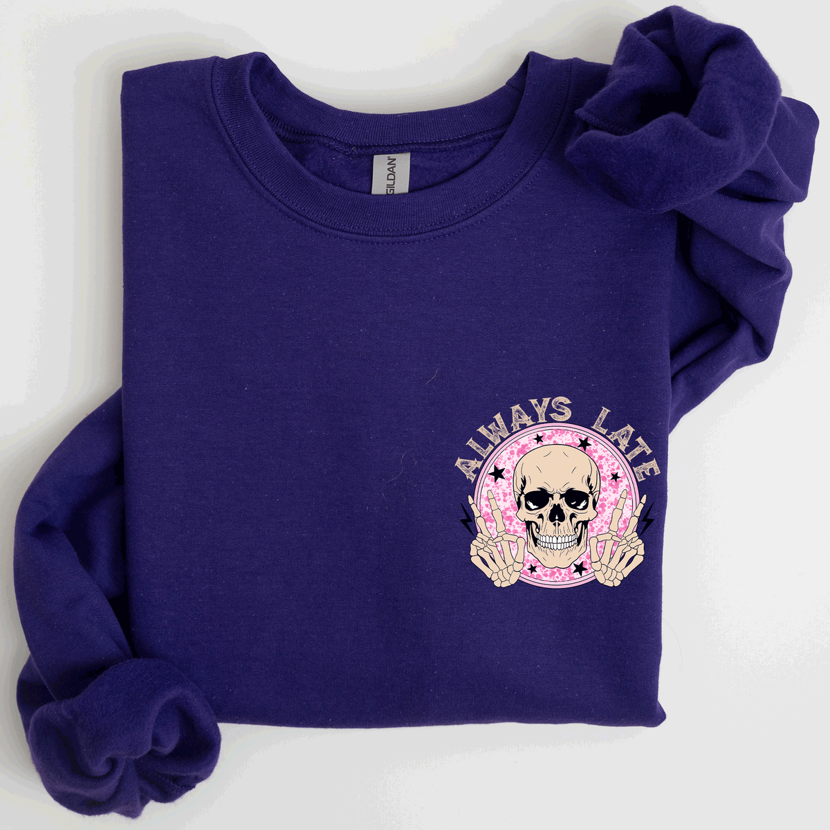Always Late Skeleton Mood Vibe With A Playful Halloween Spirit And Cozy Pocket Detail Pocket Sweatshirt