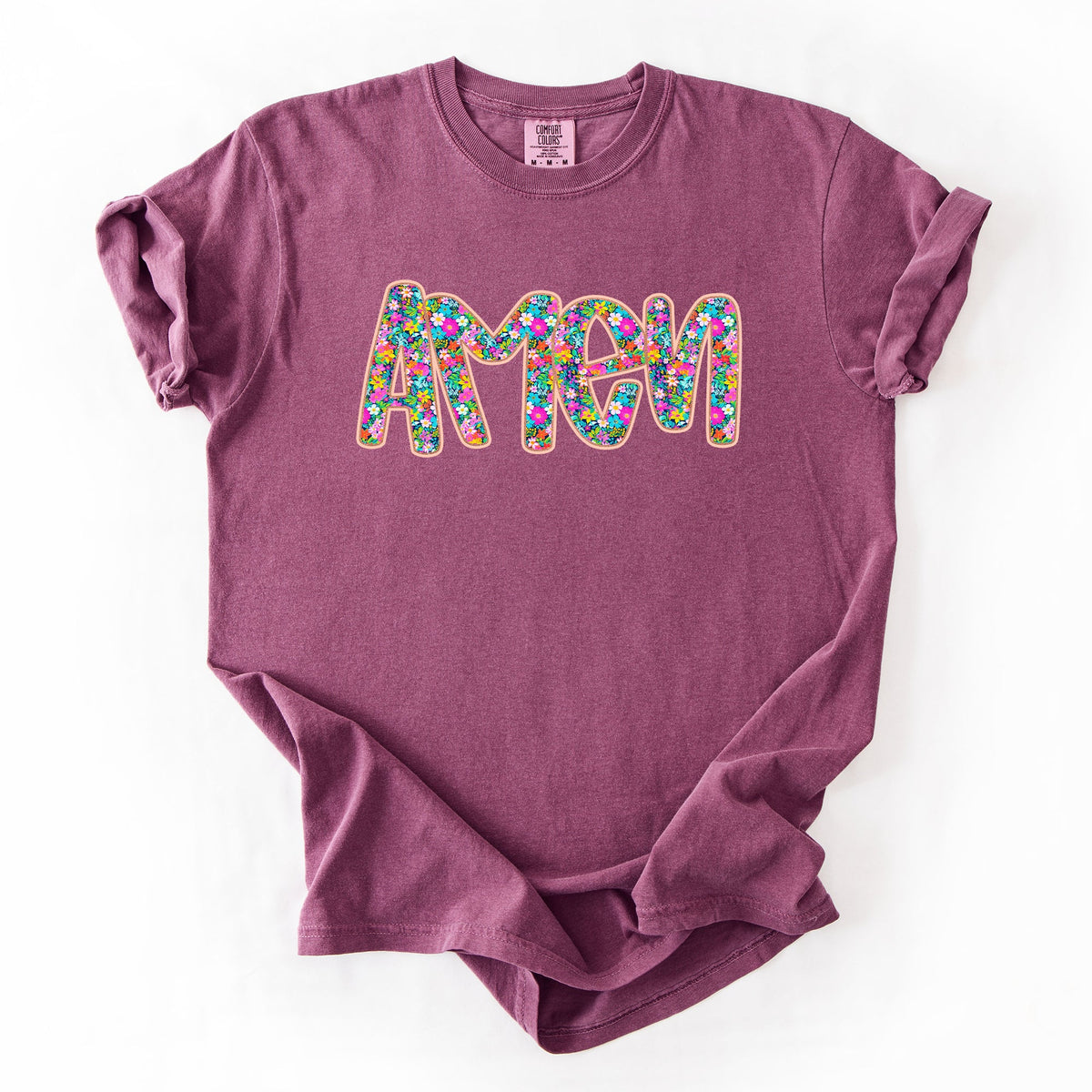 Amen Christian Gospel Faith Floral Flowers Bright Colorful Pastels Comfort Colors Tee
