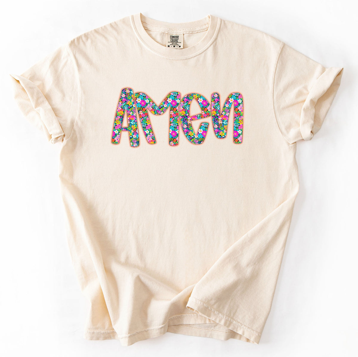Amen Christian Gospel Faith Floral Flowers Bright Colorful Pastels Comfort Colors Tee