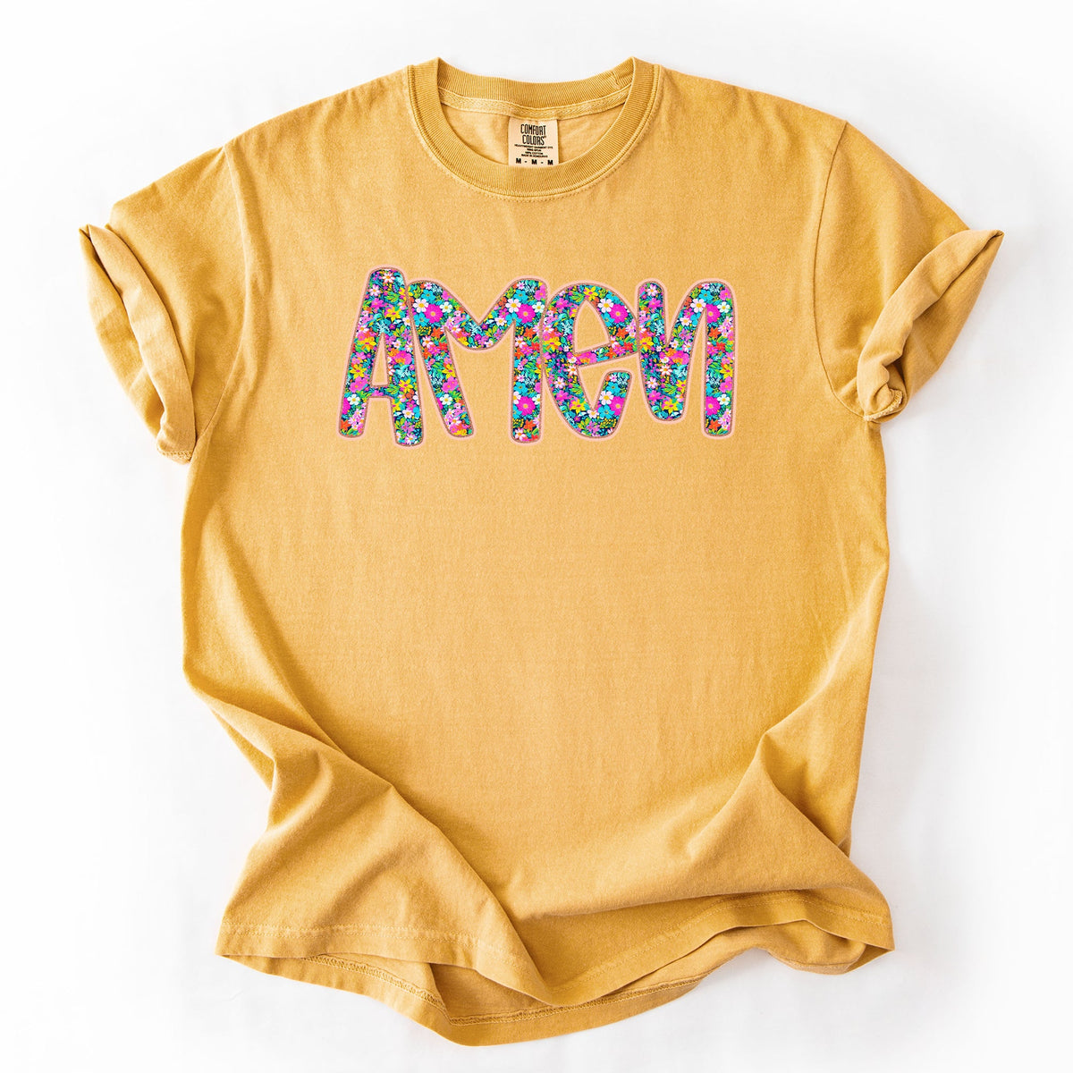 Amen Christian Gospel Faith Floral Flowers Bright Colorful Pastels Comfort Colors Tee