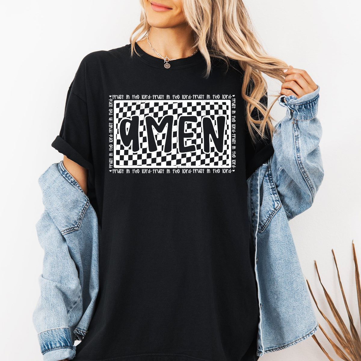 Amen, Trust In The Lord Checkered Christian Jesus Gospel Faith Saved Comfort Colors Tee