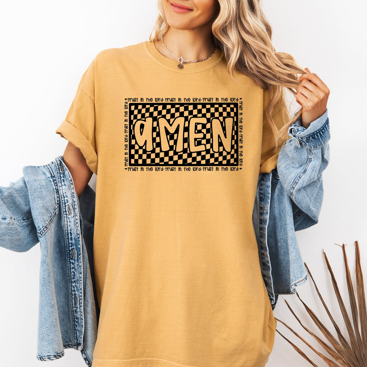 Amen, Trust In The Lord Checkered Christian Jesus Gospel Faith Saved Comfort Colors Tee