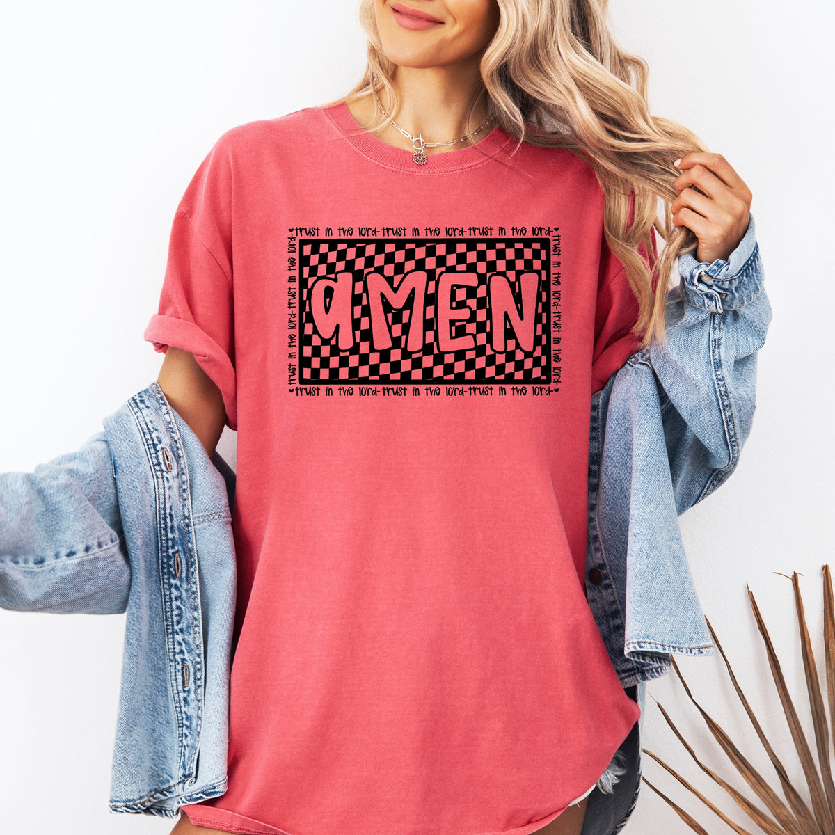 Amen, Trust In The Lord Checkered Christian Jesus Gospel Faith Saved Comfort Colors Tee