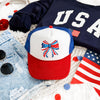 America Ribbon Coquette Patriotic Flag Inspired Stars Stripes Edition Snapback Trucker Hat