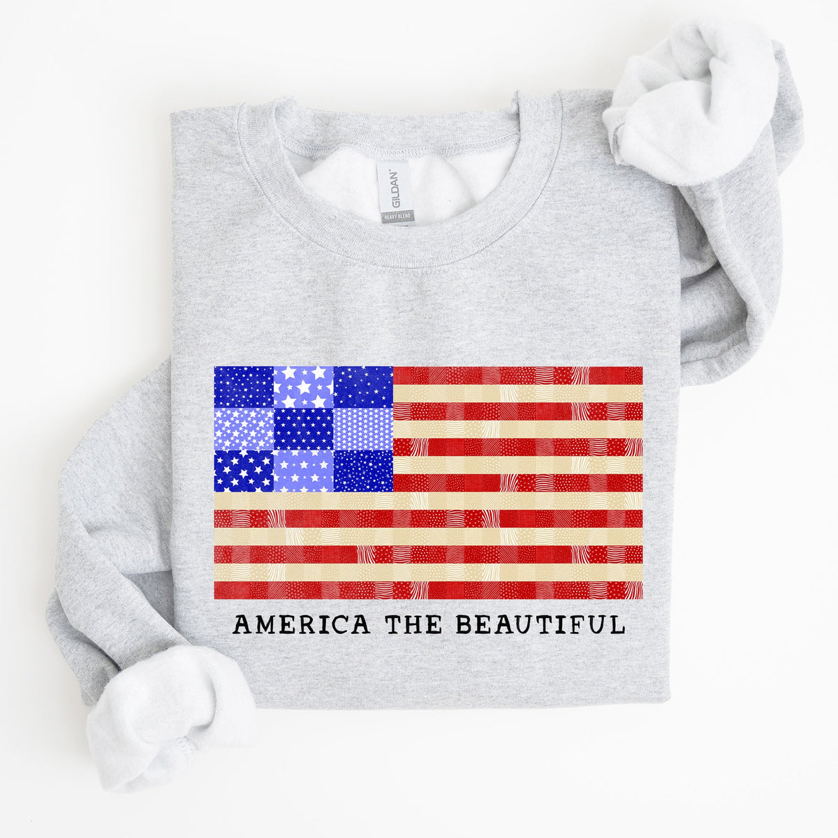 America The Beautiful Patchwork Quilt Flag Patriotic Americana Pride And Honor Sweatshirt
