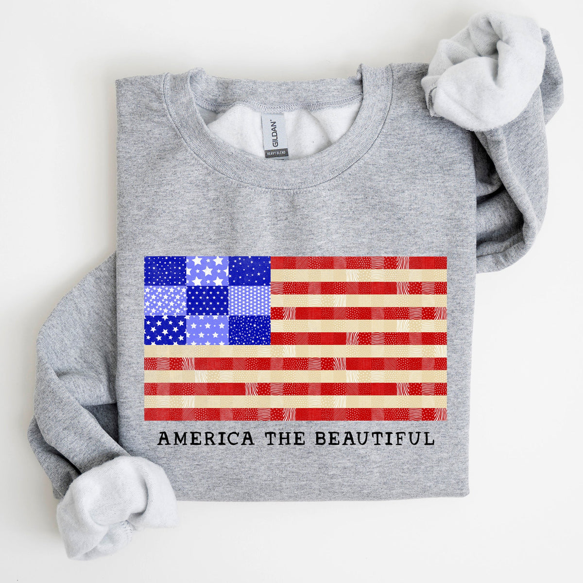 America The Beautiful Patchwork Quilt Flag Patriotic Americana Pride And Honor Sweatshirt