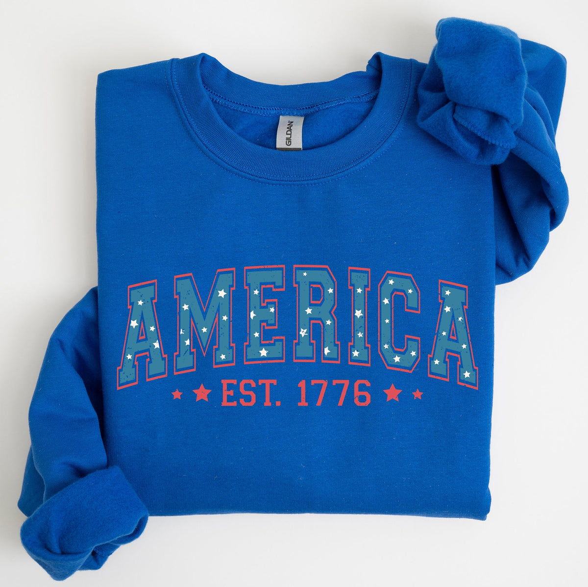 America 1776 Patriotic 4th of July Vintage Graphic Print Across Chest Sweatshirt