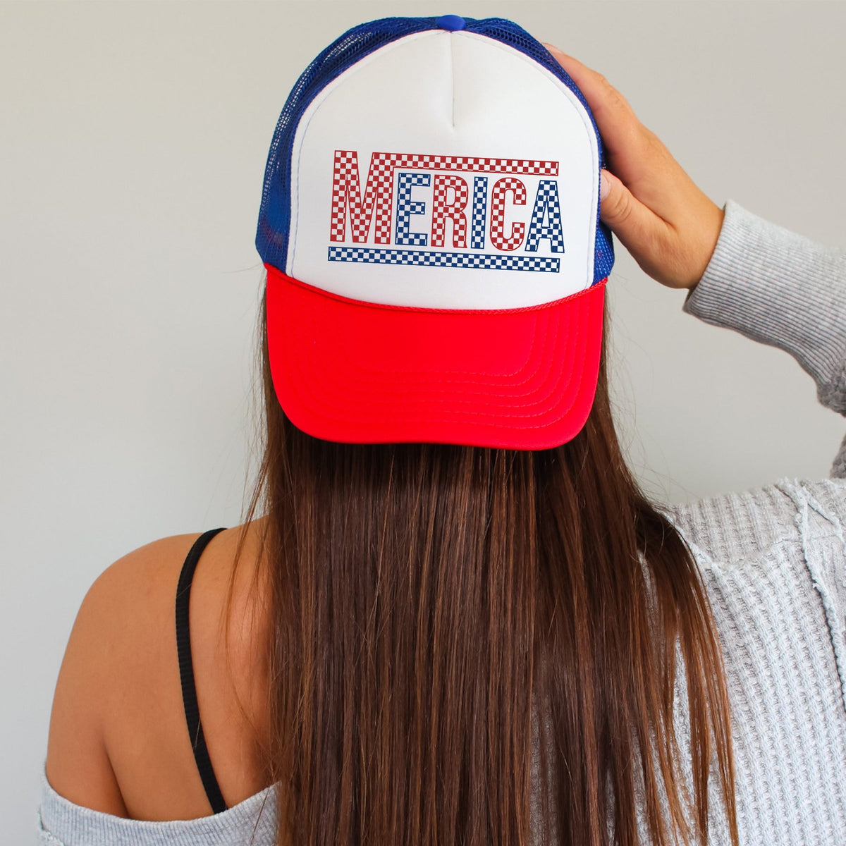America Checkered Patriotic Fourth Of July Edition Premium Adjustable Trucker Hat