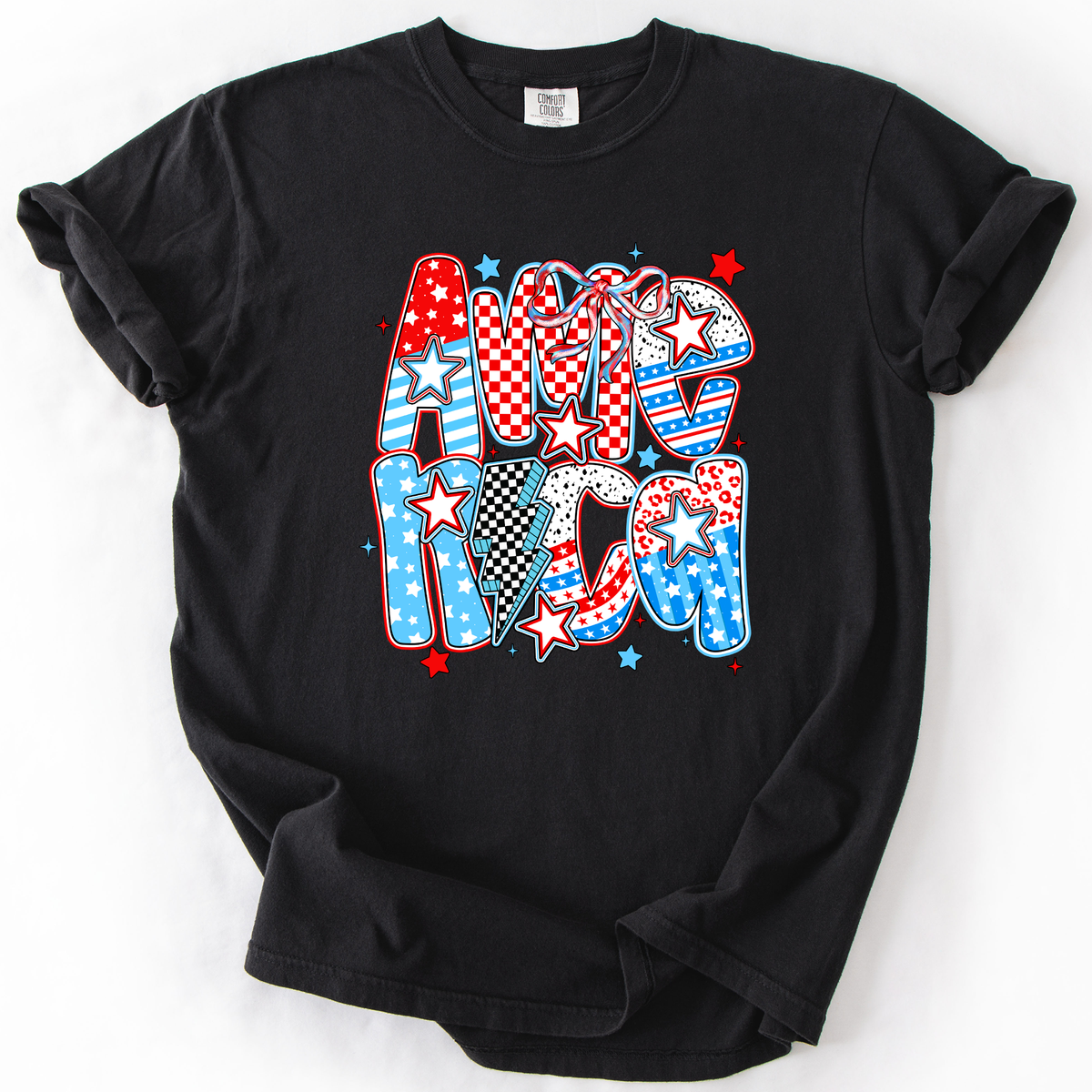 Colorful American Patriotism USA Fourth Of July Celebration Bold Flag Inspired Comfort Colors Tee