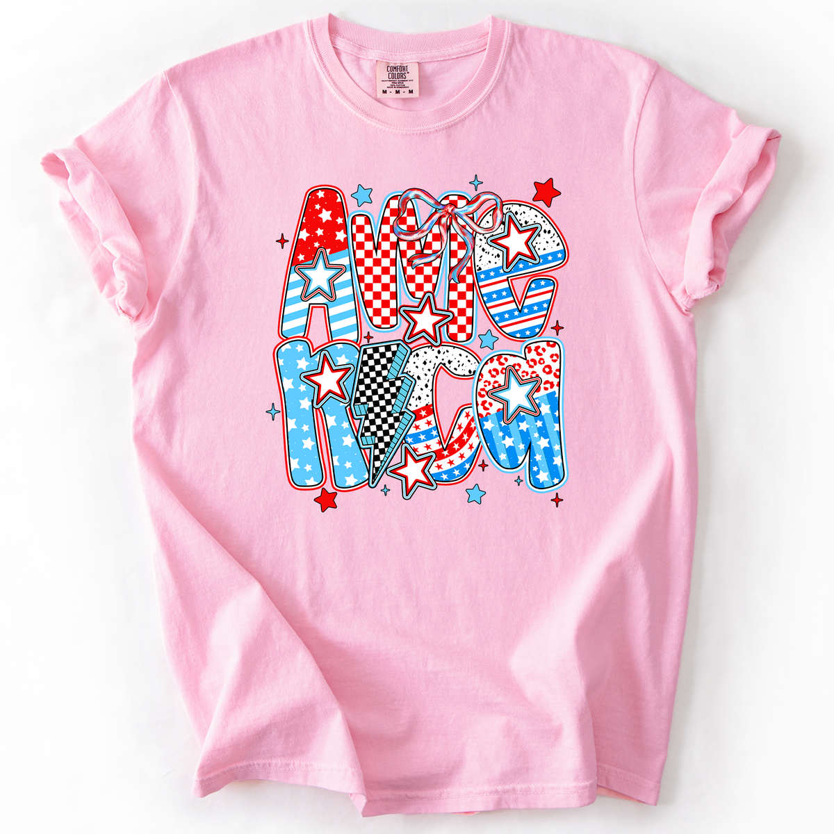 Colorful American Patriotism USA Fourth Of July Celebration Bold Flag Inspired Comfort Colors Tee
