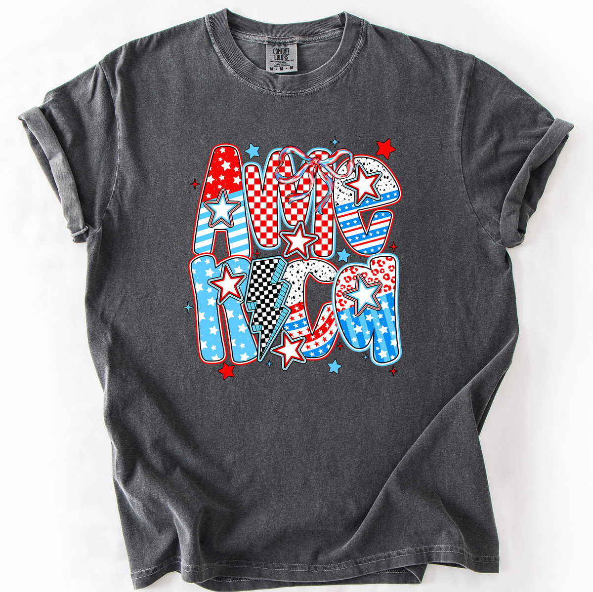 Colorful American Patriotism USA Fourth Of July Celebration Bold Flag Inspired Comfort Colors Tee