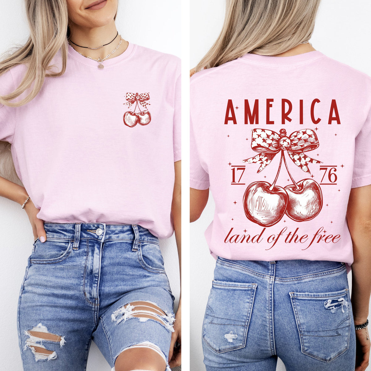 America, Land Of The Free, 1776, Cherries, Patriotic, 4th Of July Comfort Colors Tee