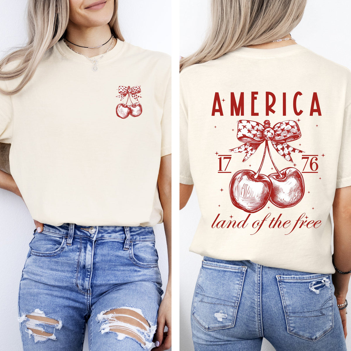 America, Land Of The Free, 1776, Cherries, Patriotic, 4th Of July Comfort Colors Tee
