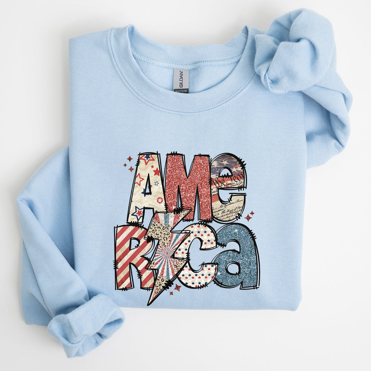 America Patriot Lightning Bolt Patch Graphic In Bold Patriotic Style Sweatshirt