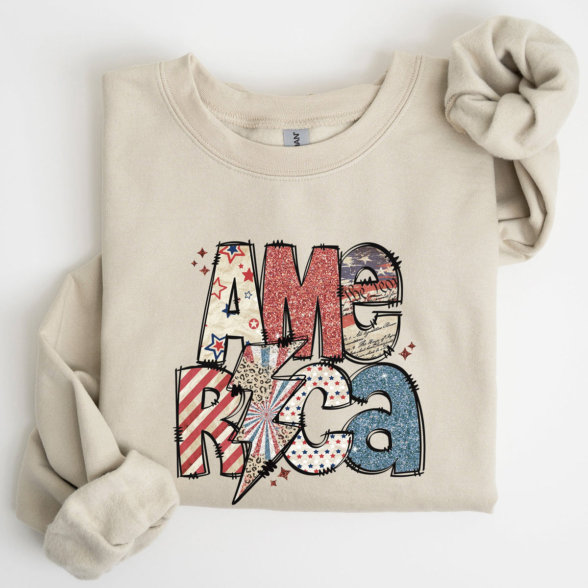 America Patriot Lightning Bolt Patch Graphic In Bold Patriotic Style Sweatshirt