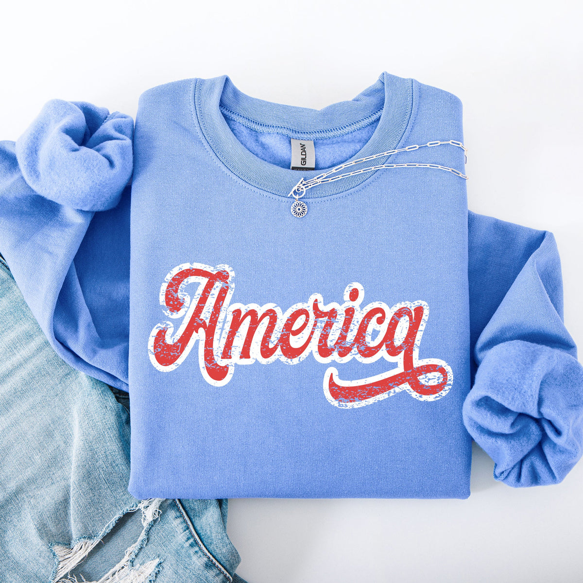America 4th Of July Patriotic USA Red White Varsity Retro Vintage Emblem Sweatshirt