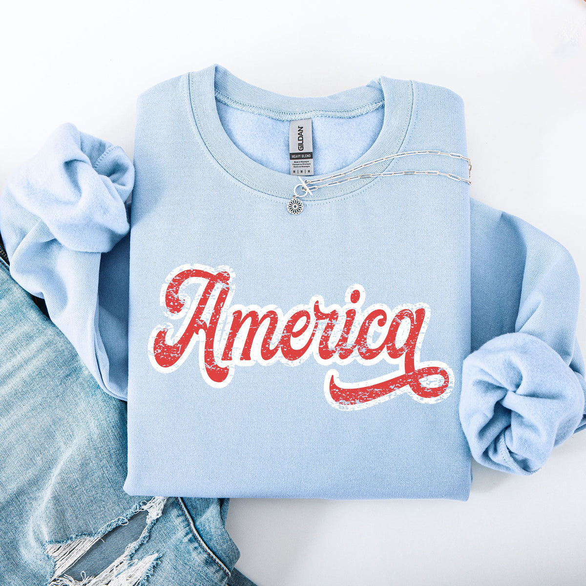 America 4th Of July Patriotic USA Red White Varsity Retro Vintage Emblem Sweatshirt