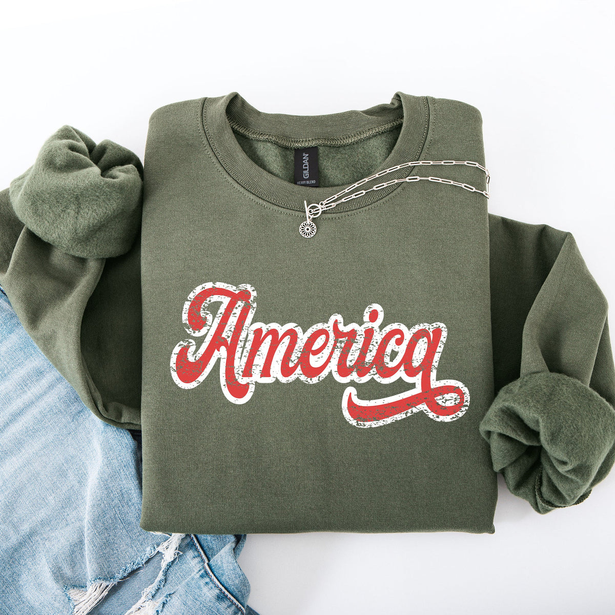 America 4th Of July Patriotic USA Red White Varsity Retro Vintage Emblem Sweatshirt