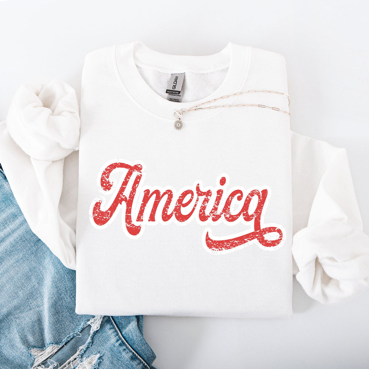 America 4th Of July Patriotic USA Red White Varsity Retro Vintage Emblem Sweatshirt