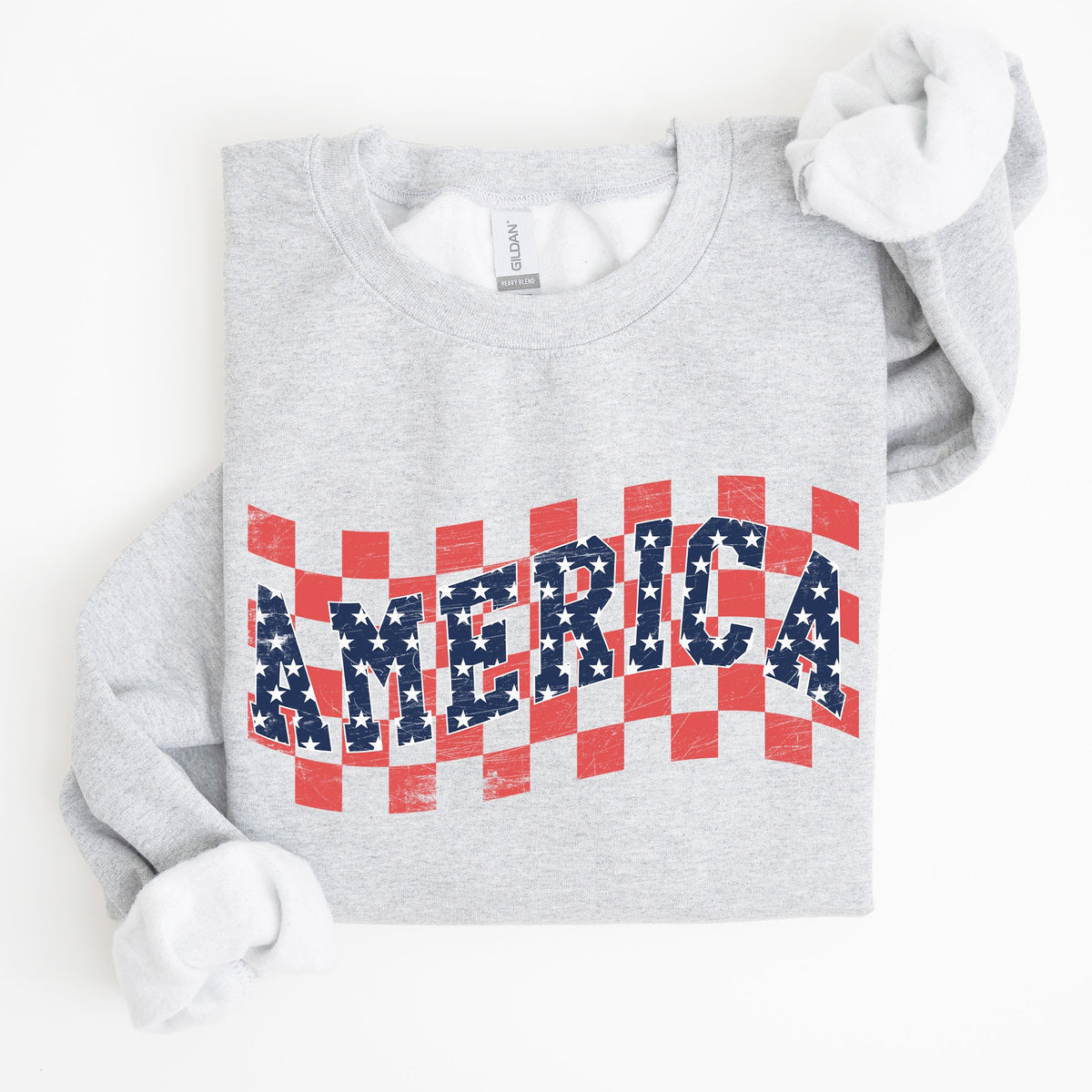 America Retro Patriotic USA Checkered Vintage Americana Flag Inspired Sweatshirt