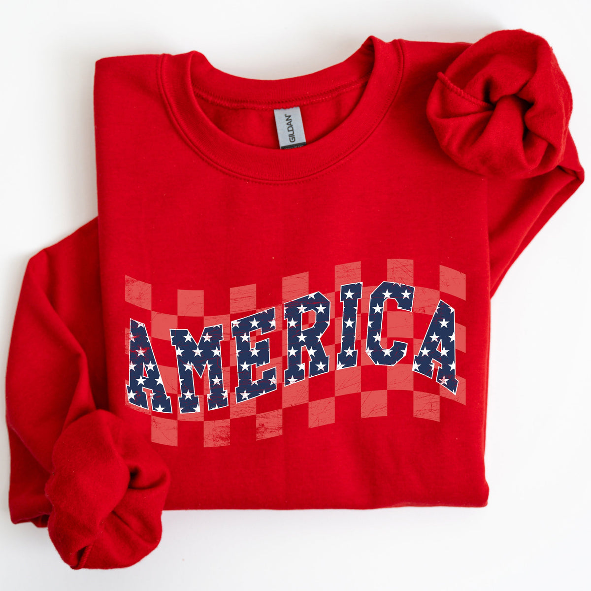 America Retro Patriotic USA Checkered Vintage Americana Flag Inspired Sweatshirt