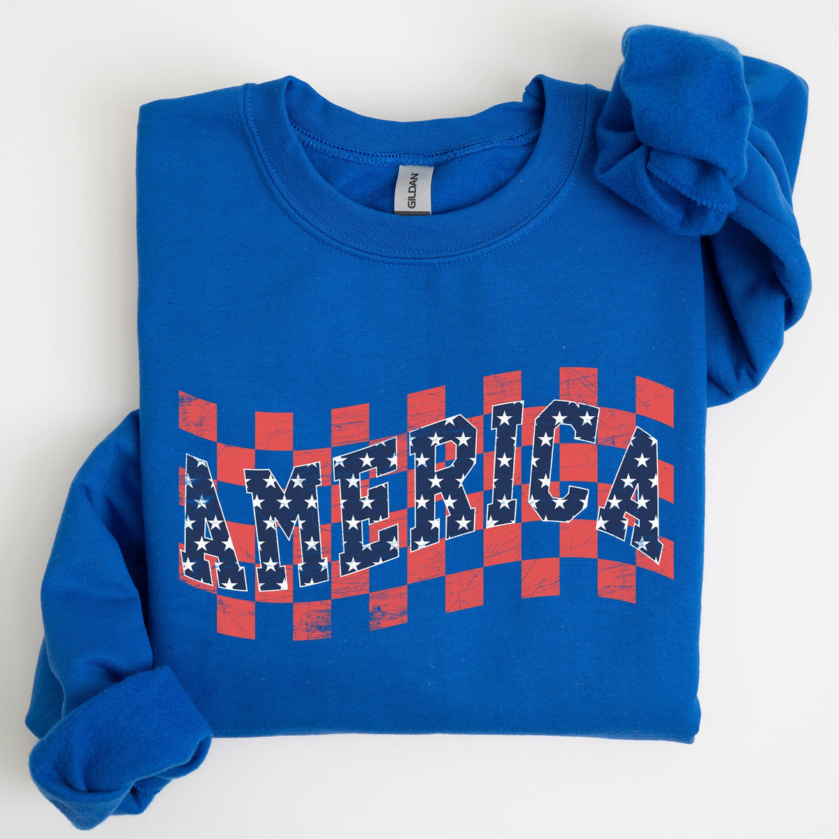 America Retro Patriotic USA Checkered Vintage Americana Flag Inspired Sweatshirt