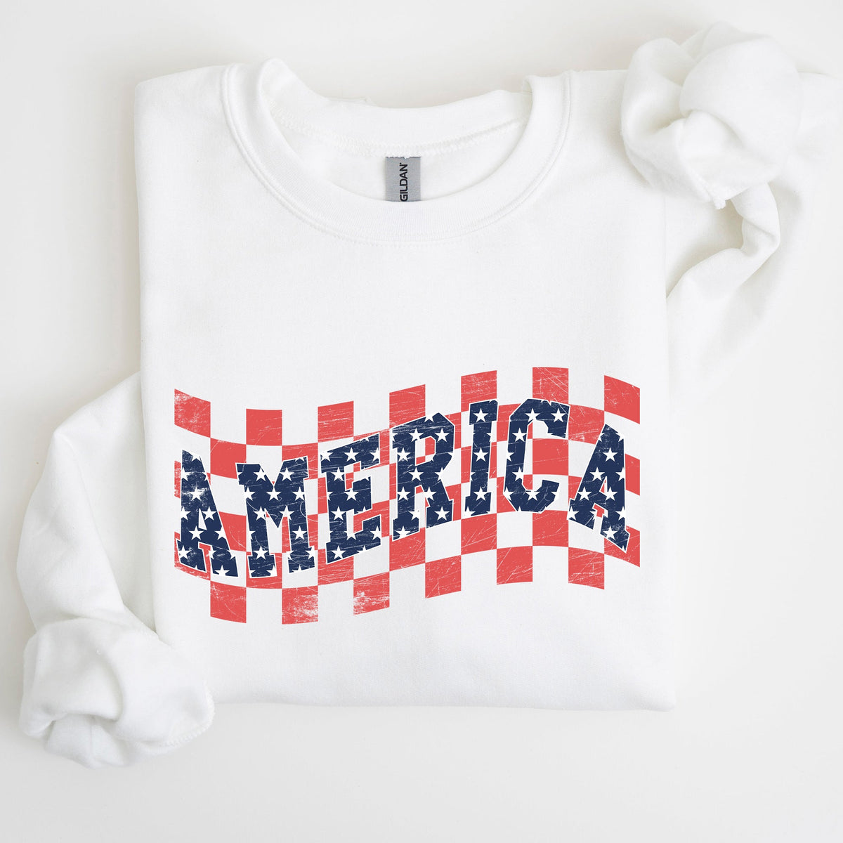 America Retro Patriotic USA Checkered Vintage Americana Flag Inspired Sweatshirt